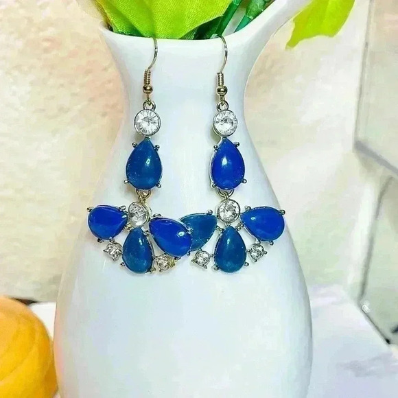 Blue Flower Statement Earrings - Picture 1 of 5